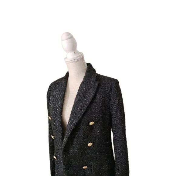 Jason Wu Black Metallic Tweed Double Breasted Blazer Women's Size S - Picture 4 of 6